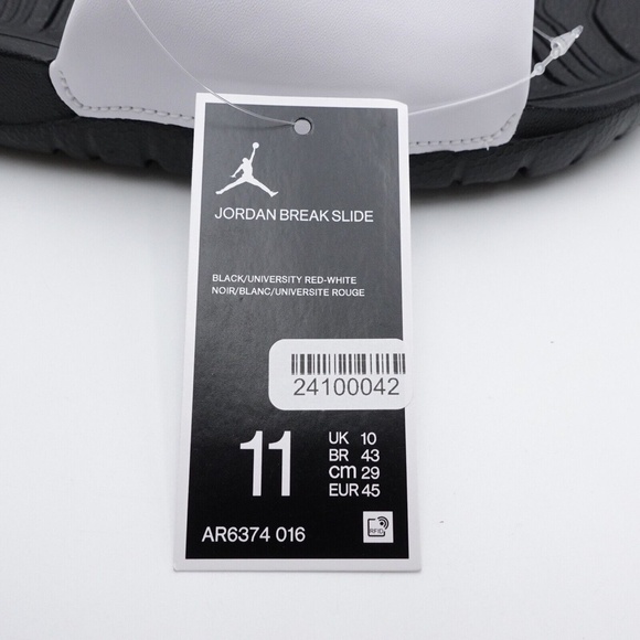 NEW Jordan Break Slide Sandals AR6374-016 Black/University Red/White - Picture 7 of 11